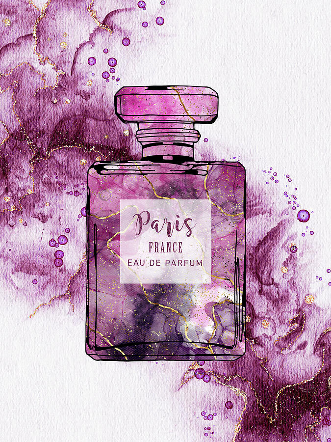 Pink perfume bottle watercolor marble Digital Art by Mihaela Pater ...