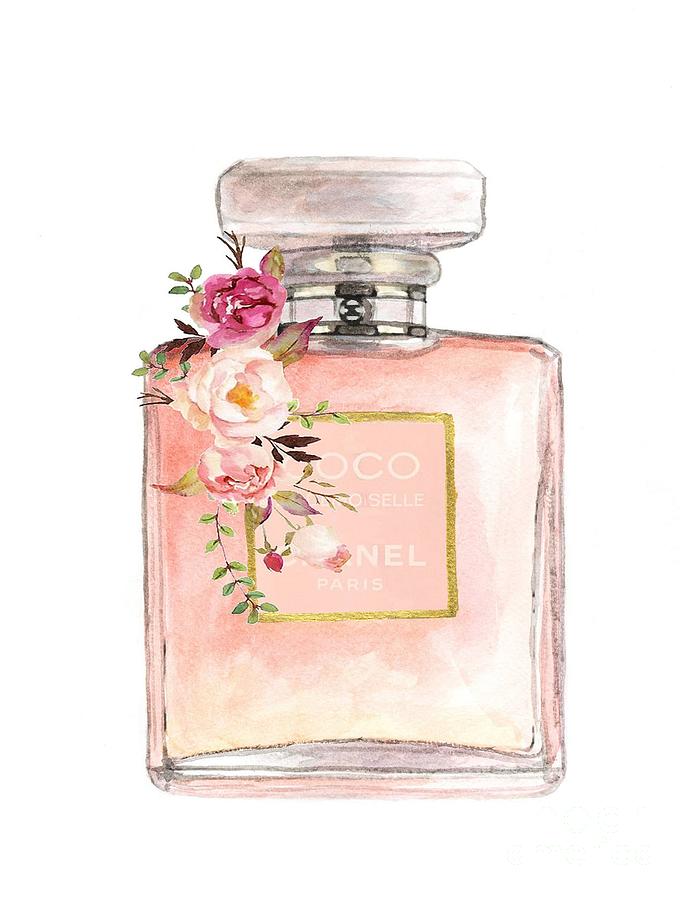 Pink perfume with flowers Painting by Green Palace