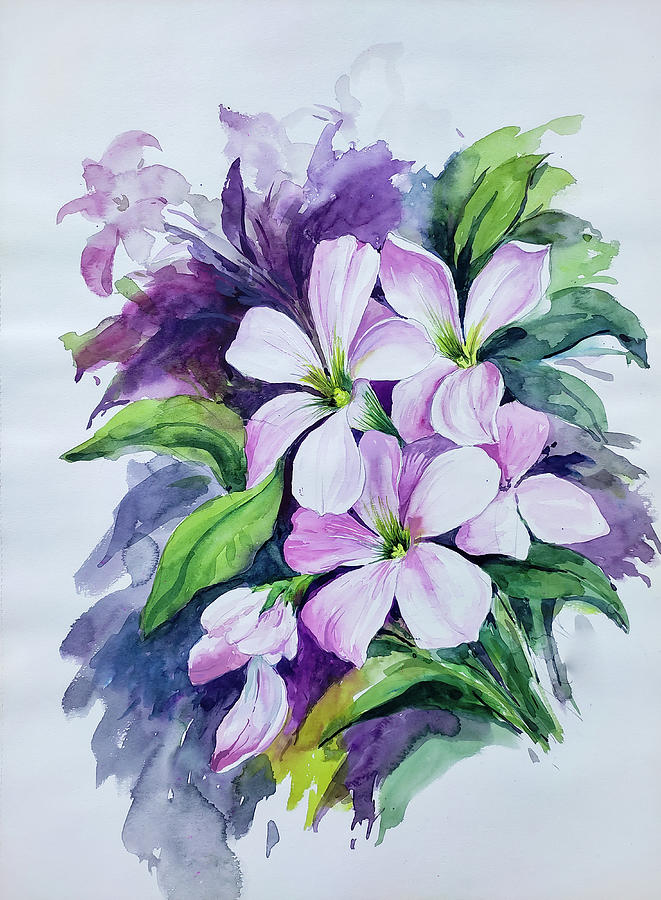 Pink periwinkle flowers Painting by Sujata Patra