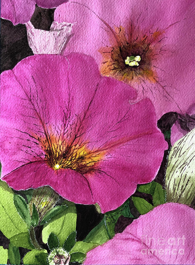 Pink Petunias Painting by Bonnie Young