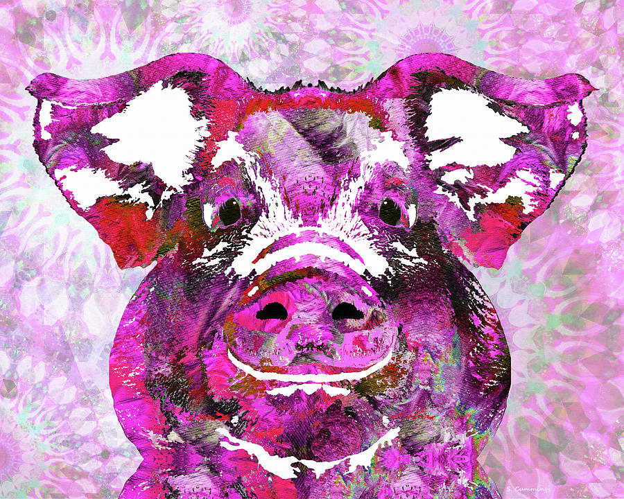 Pink Pig Art Farm Animal Fun Painting by Sharon Cummings