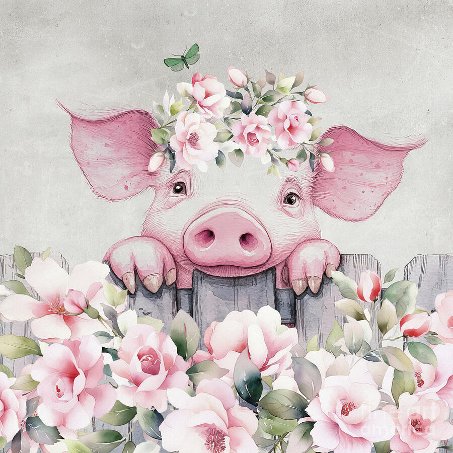 Pink Piggy Rosie Painting by Tina LeCour Pink Piggy Rosie Painting by Tina LeCour