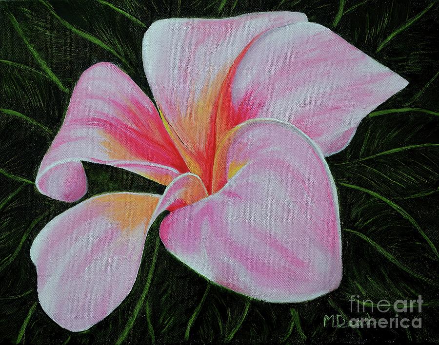 Pink Plumeria Blossom Painting by Mary Deal