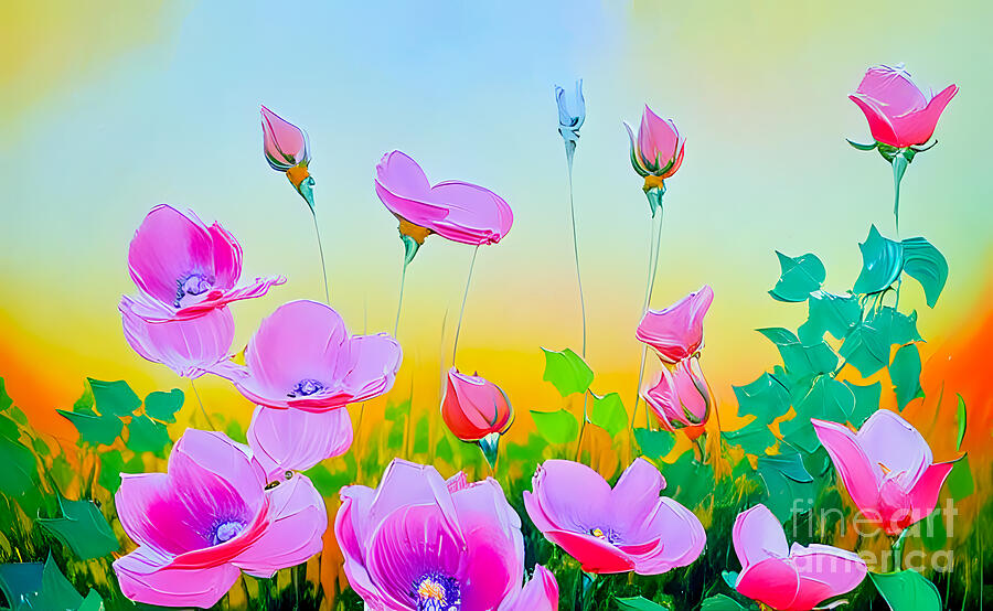 Pink Poppies At Dawn Digital Art