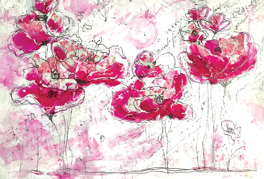 Pink Poppy Flower Field Drawing Drawing by Patricia Awapara