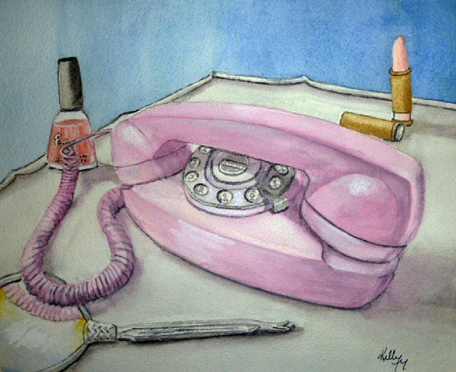 Pink Princess telephone Painting by Kelly Mills
