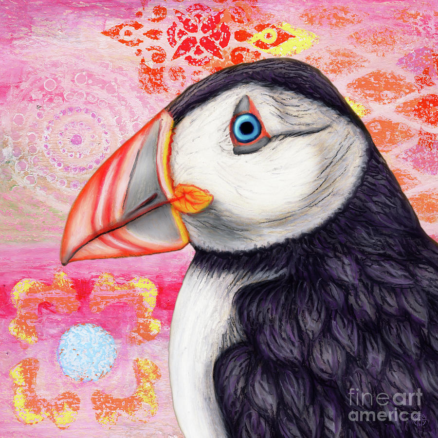 Pink Puffin Abstract Painting by Amy E Fraser