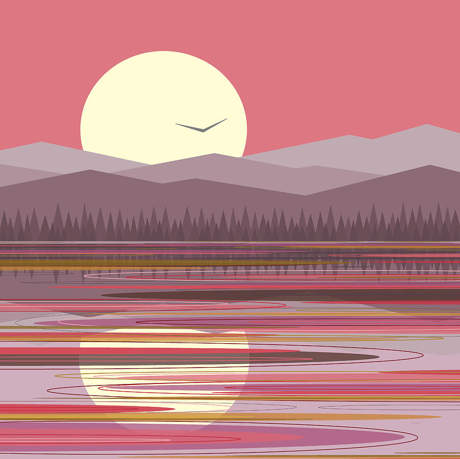 Pink Reflections and Purple Mountains Digital Art by Val Arie