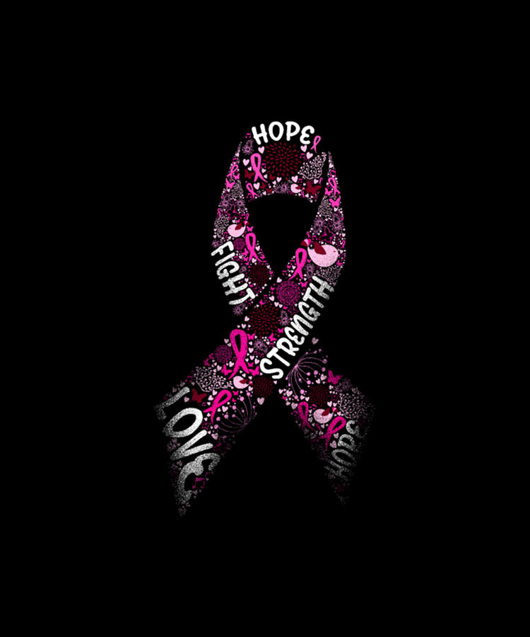 Pink Ribbon for Breast Cancer - Words of Encourage Digital Art by