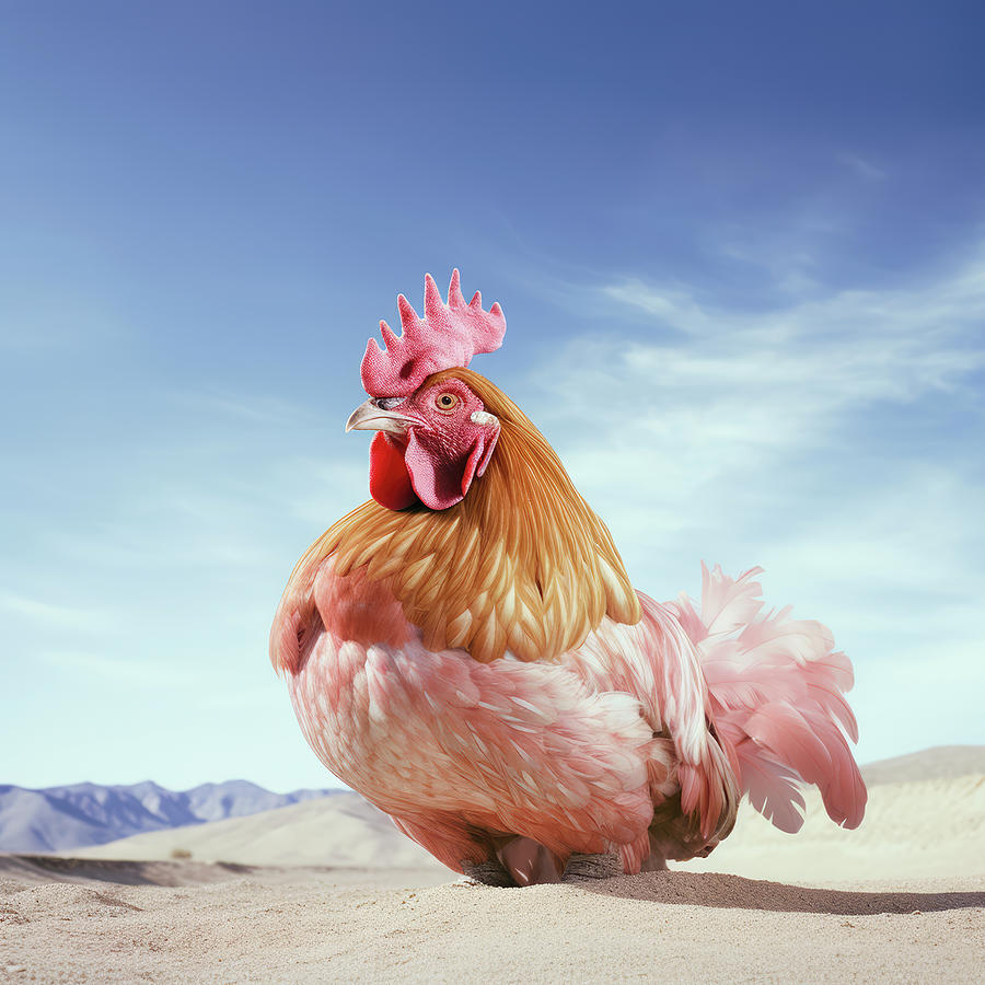 Pink Rooster in The Desert Digital Art by YoPedro