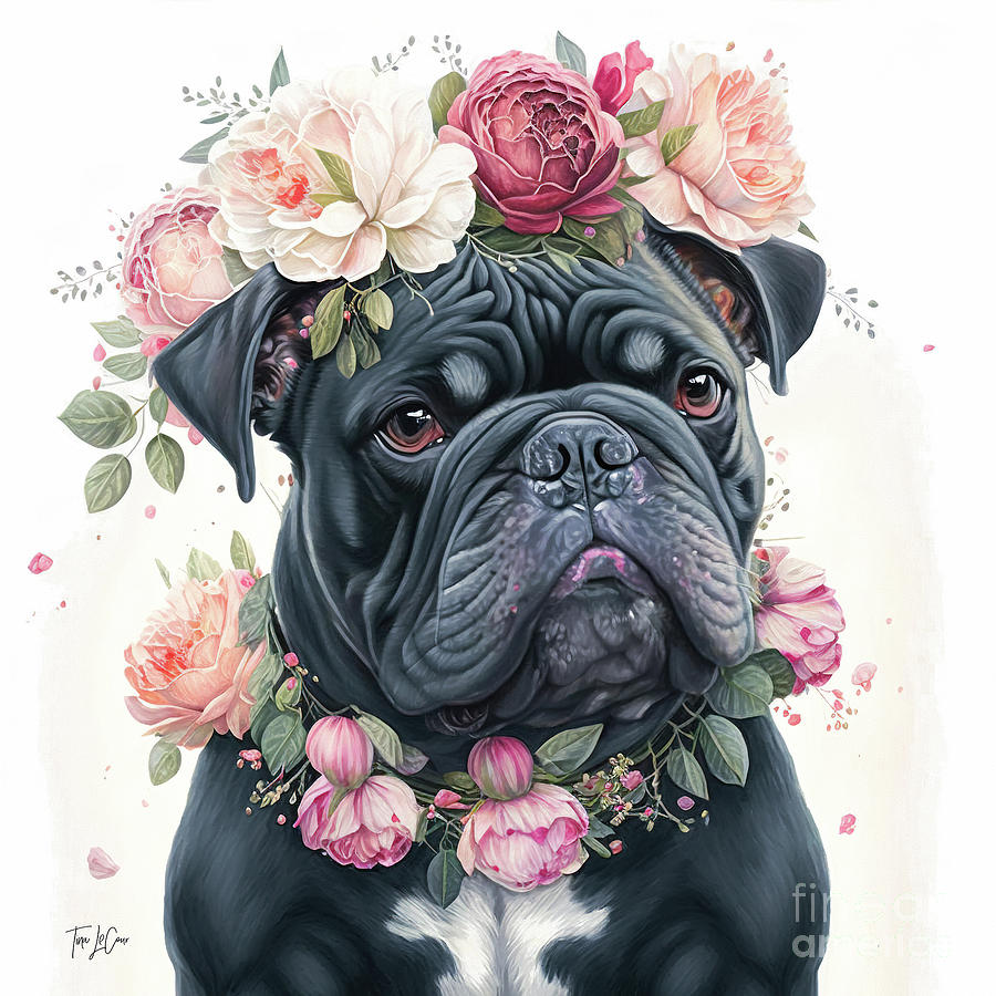 Pink Rose Bulldog Painting by Tina LeCour
