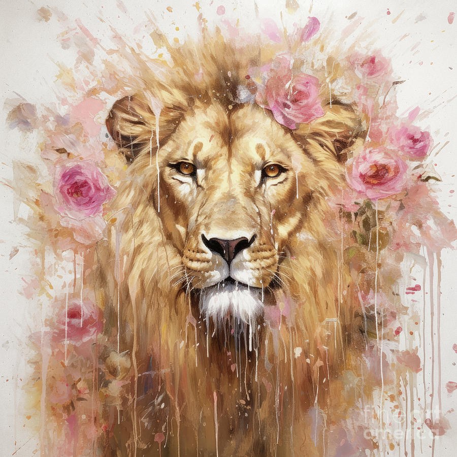 Pink Rose Lion Painting by Tina LeCour