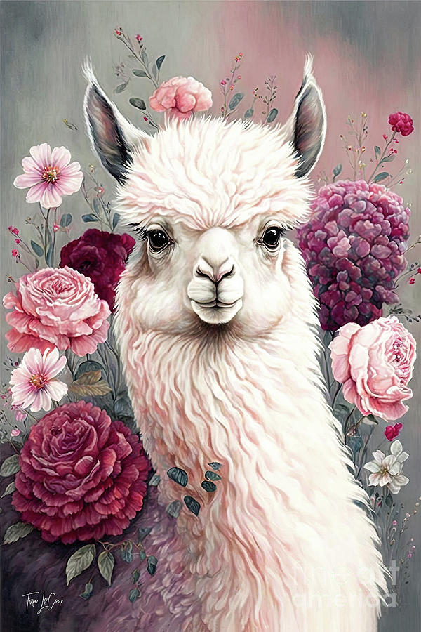 Pink Rose Llama Painting by Tina LeCour