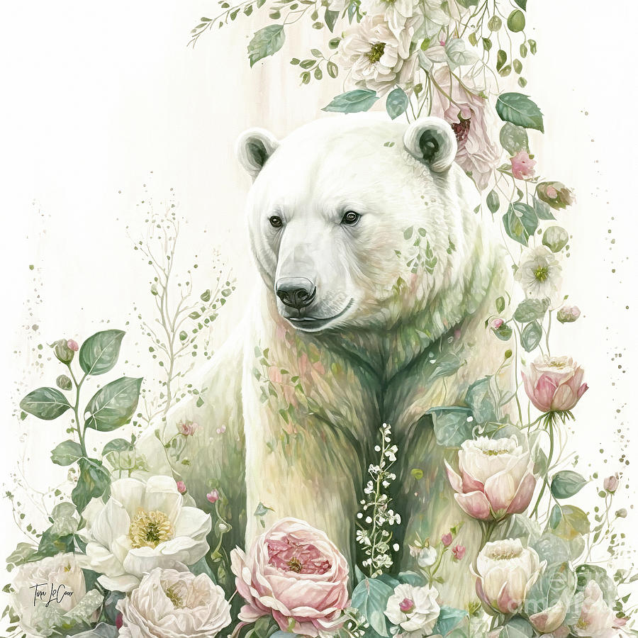 Pink Rose Polar Bear 2 Painting by Tina LeCour