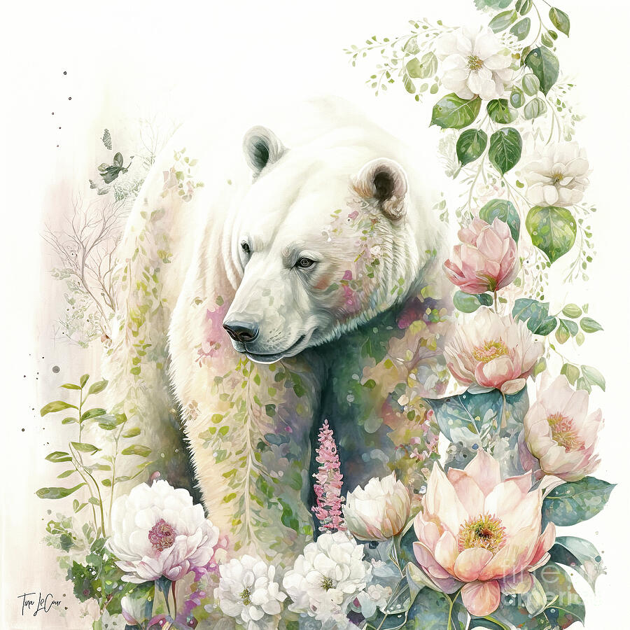 Nature Painting - Pink Rose Polar Bear by Tina LeCour