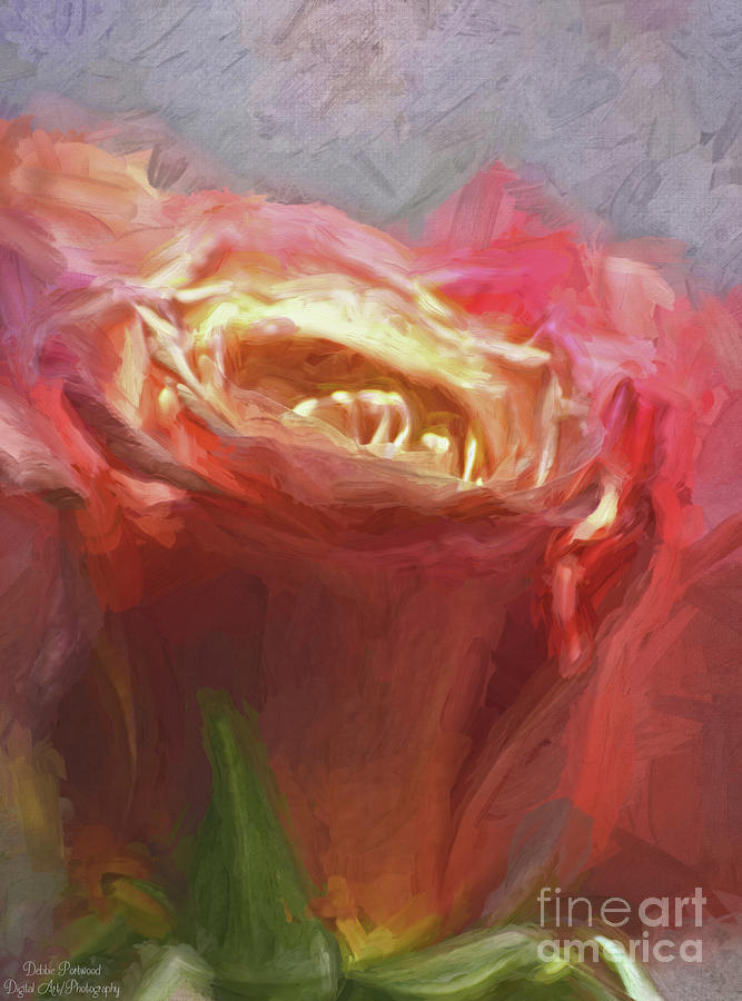 Pink Rosebud close up - Digital Paint Effect Photograph by Debbie Portwood