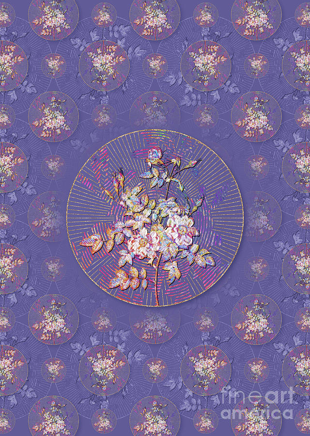 Pink Rosebush Bloom Geometric Mosaic Pattern in Veri Peri n.0308 Mixed Media by Holy Rock Design