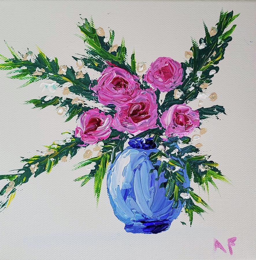 Pink Roses Painting by Ann Frederick