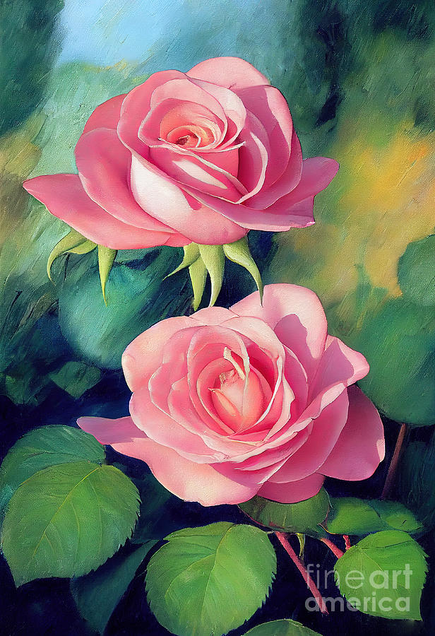 Pink Roses Design Series 1121-a Digital Art by Carlos Diaz