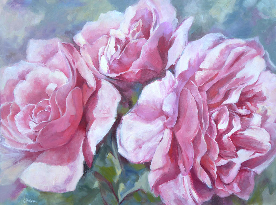 Pink Roses Painting by Ekaterina Mortensen