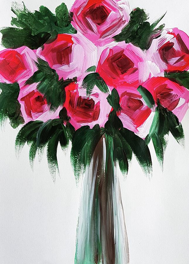 Pink Roses in a Vase Painting by Nicole Tang
