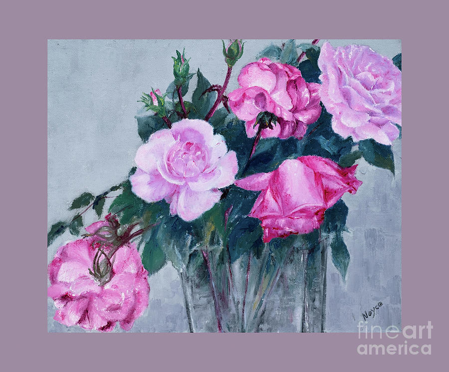 Pink Roses in Glass Painting by Beryl Noyce