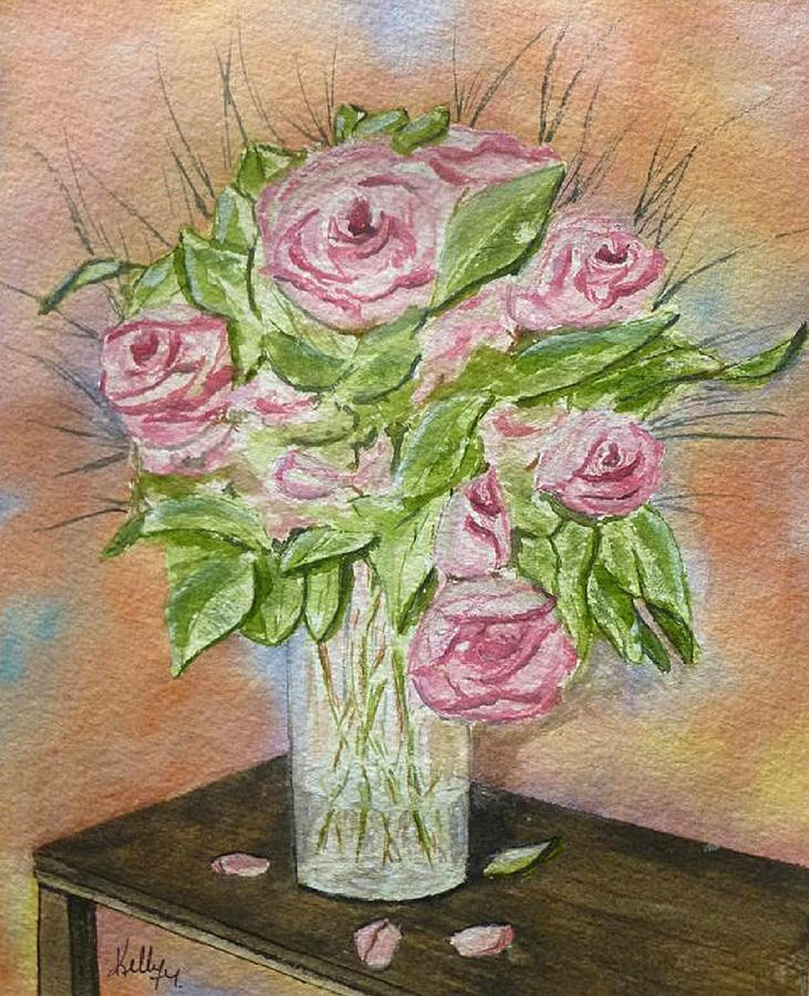Pink Roses Painting by Kelly Mills