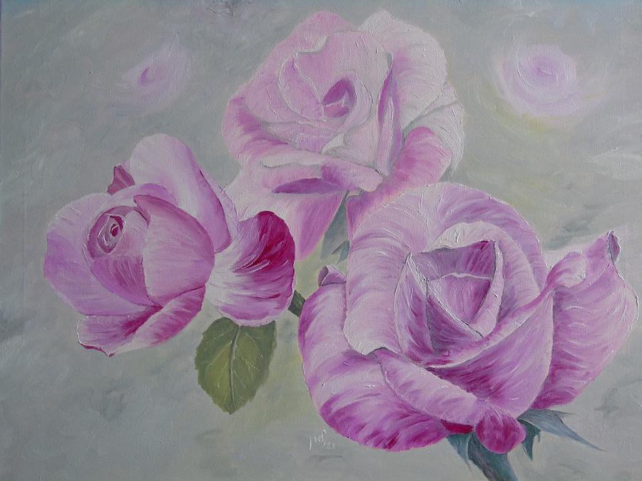 Pink Roses Painting by Maria Woithofer