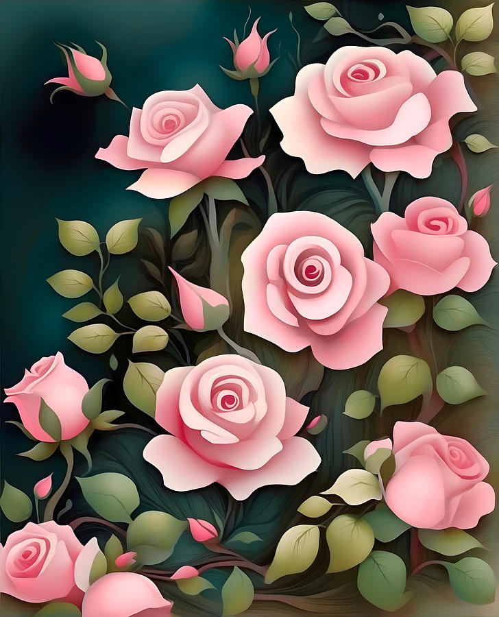 Pink Roses Digital Art by Mark Greenberg