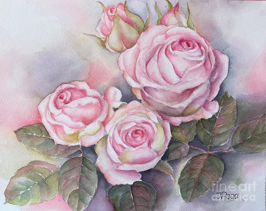 Pink roses, pastel shades Painting by Inese Poga