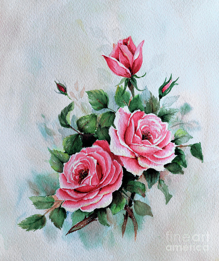 Pink Roses Painting by Pattie Calfy