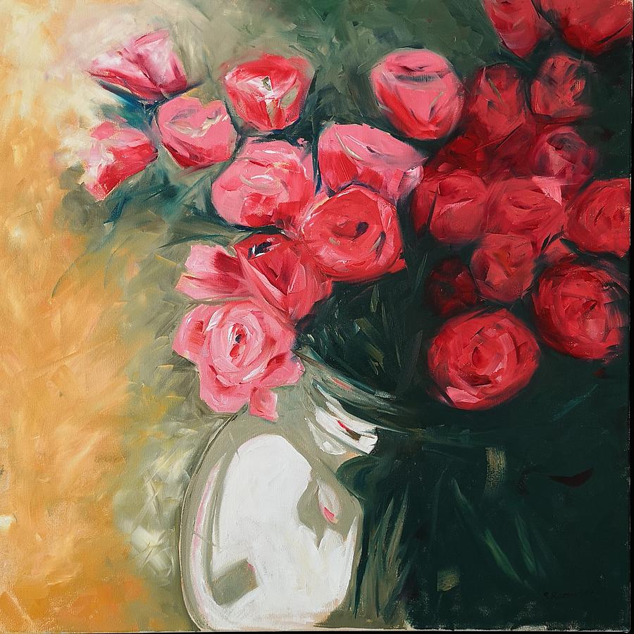Pink Roses Painting by Sheila Romard