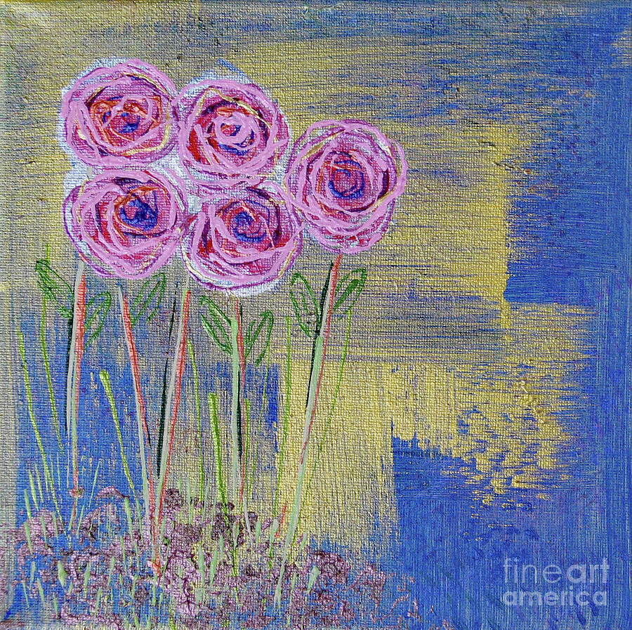 Pink Roses Stand Tall Painting by Corinne Carroll