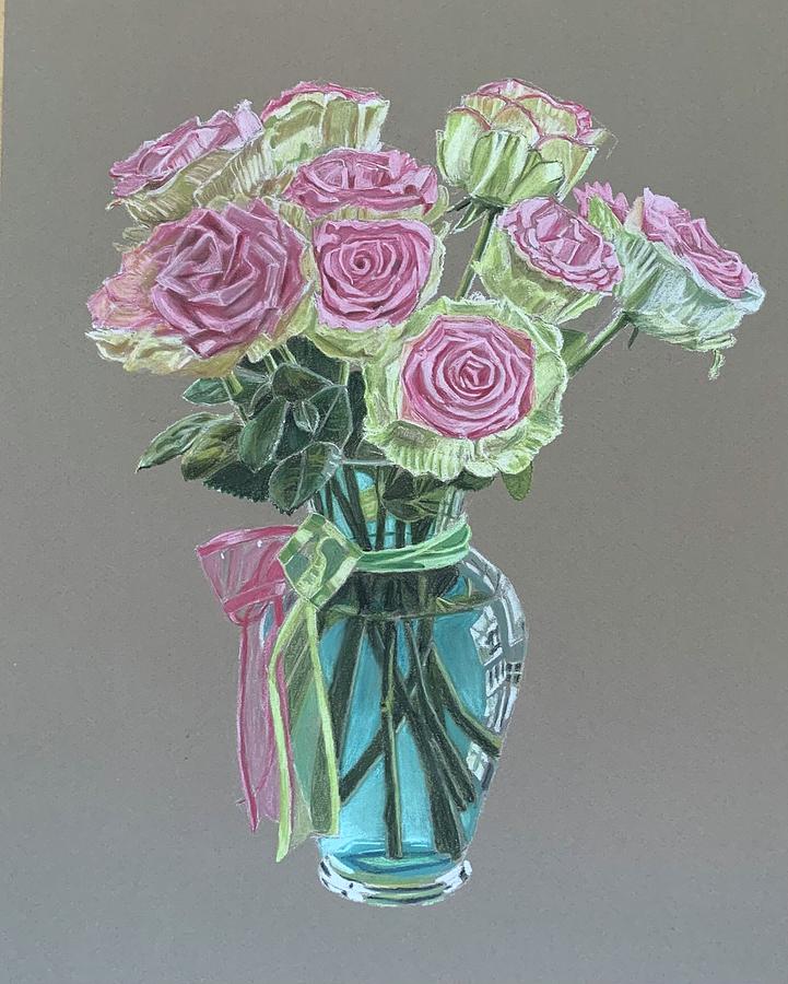 Pink Roses Still Life Pastel by Bryan Ory