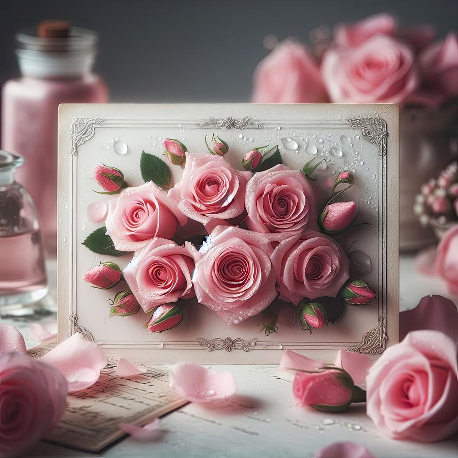 Pink Roses Still Life Digital Art by Kim Hojnacki