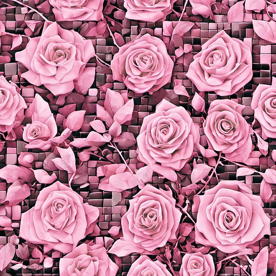Pink Roses Tiled Abstract Digital Art by Cindys Creative Corner