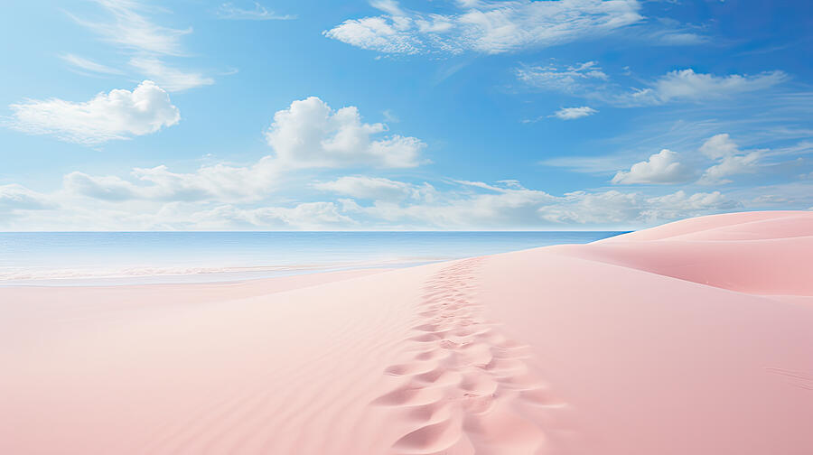 Pink Sand Footprints Digital Art