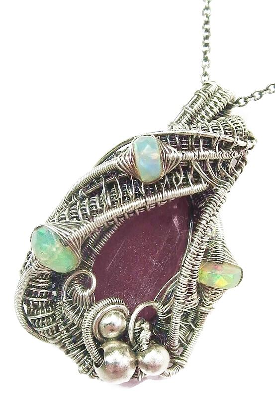 Pink Sapphire Wire-Wrapped Pendant with Ethiopian Welo Opals Jewelry by ...