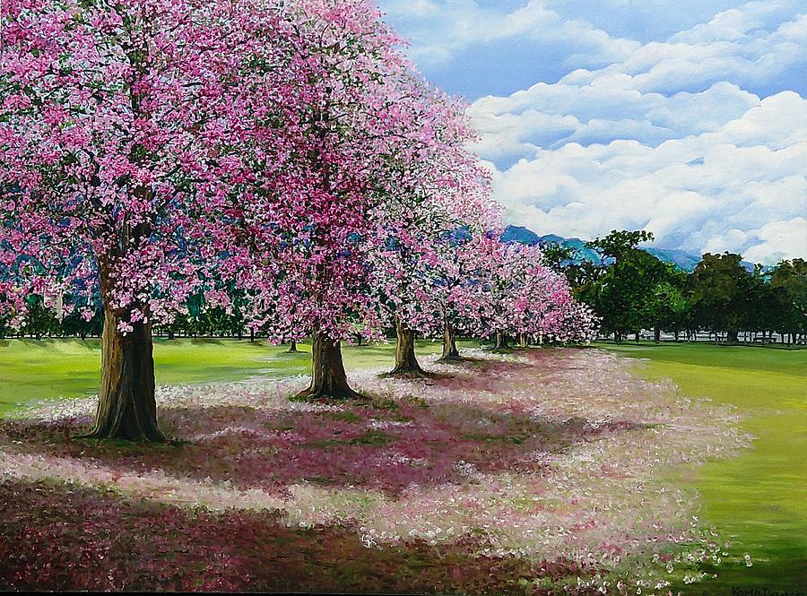 Pink Savannah Poui Painting by Karin  Dawn Kelshall- Best