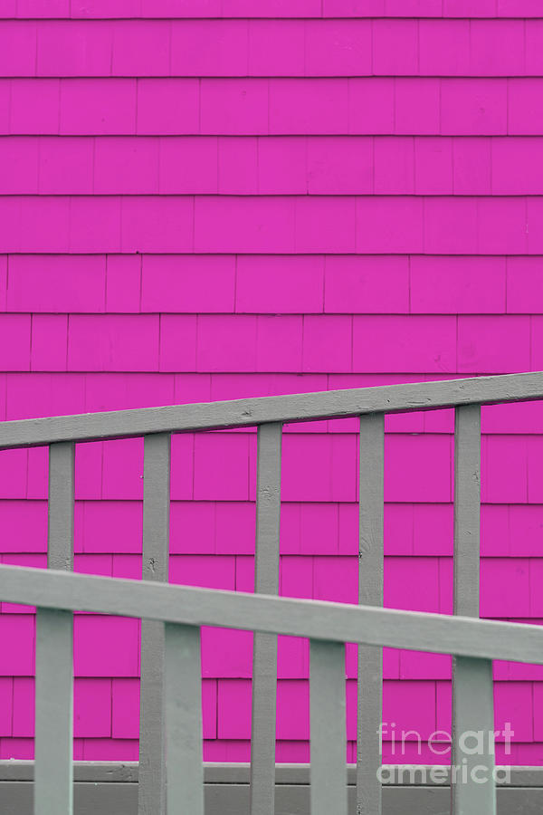 Architecture Photograph - Pink shingle wall with grey fence by Jane Rix