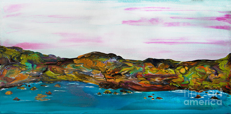 Pink Sky Land-view Seascape 8080 Painting by Priscilla Batzell Expressionist Art Studio Gallery