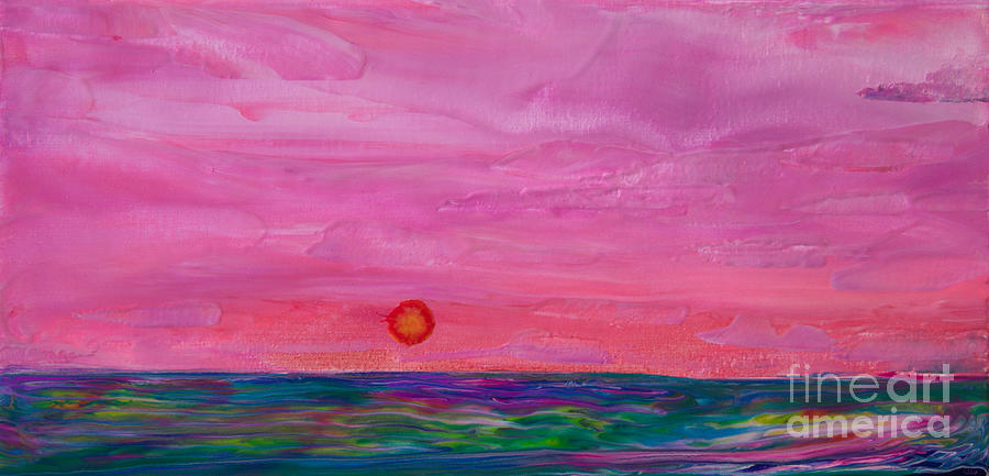 Pink Sky Rainbow Ocean Seascape 9271 Painting by Priscilla Batzell ...