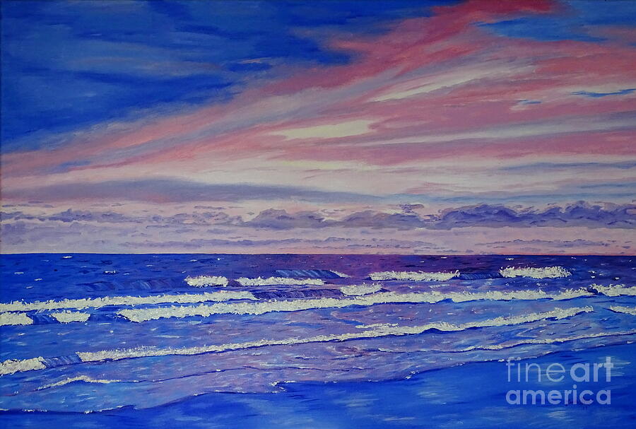Pink skys on manhattan beach Painting by Lisa Rose Musselwhite