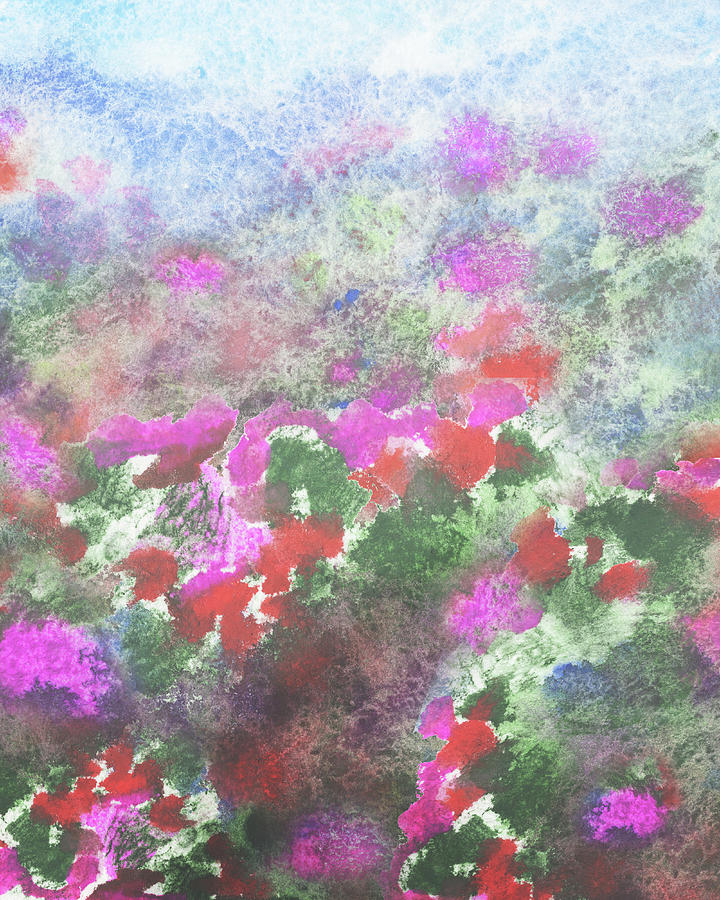 Pink Splash Of Summer Abstract Watercolor Flowers Garden Painting