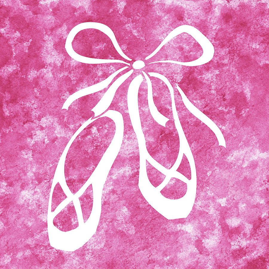 Pink Splash White Ballet Shoes Watercolor Painting