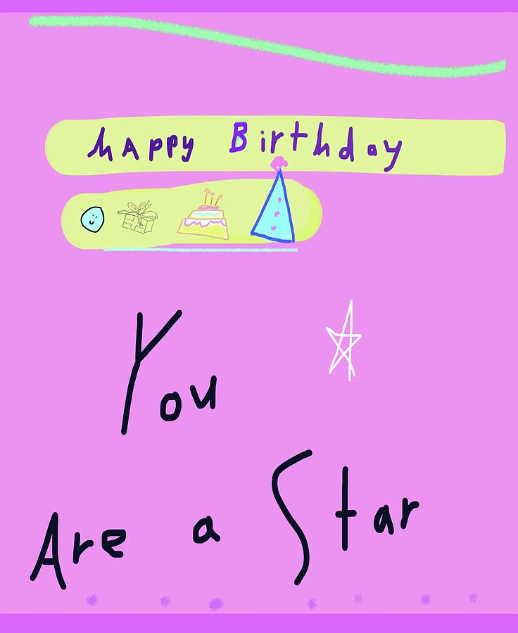 Pink Star Bday Drawing by Ashley Rice