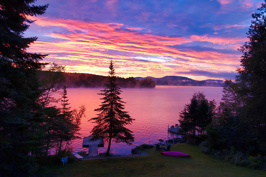 Pink Sunrise Over Maine Lake Photograph by Russel Considine