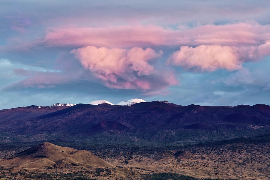 Pink Sunrise Over Snow-Capped Mauna Kea Photograph by Heidi Fickinger