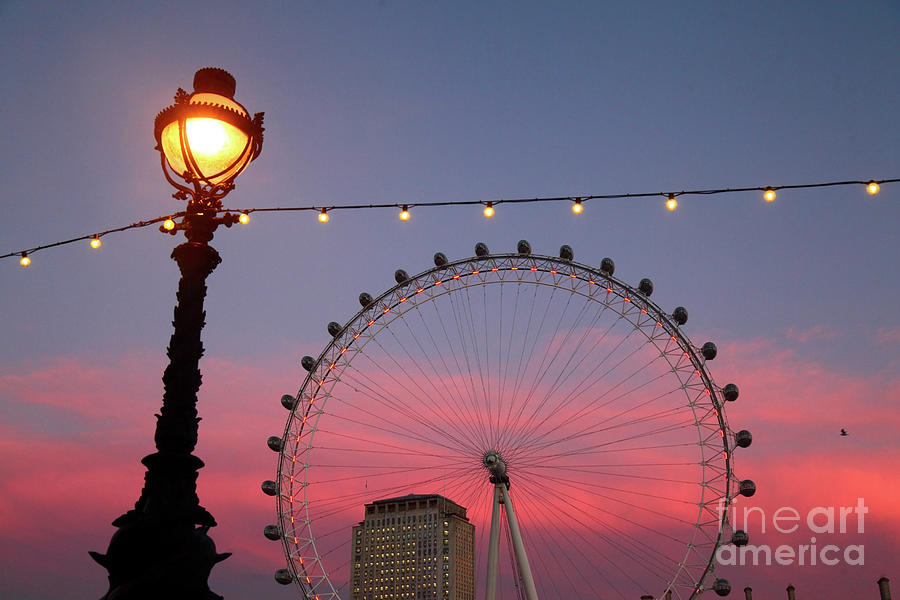 London Eye Photograph - Pink Sunset and London Eye by James Brunker
