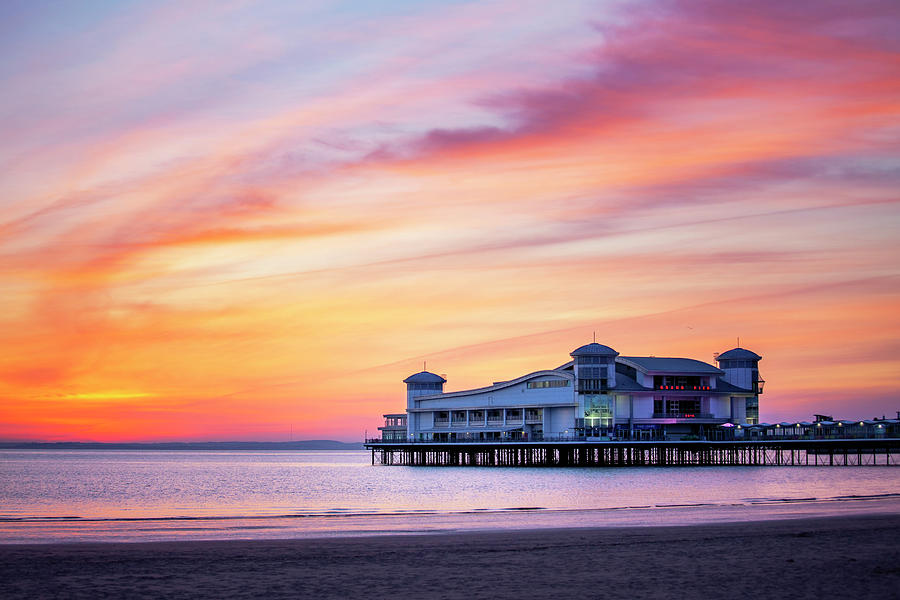 Pink sunset at Weston Super Mare, Uk Photograph by Victoria Ashman